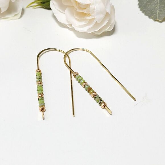 seed bead earrings 687#mfs Minimalist seed bead threader earrings Miyuki Picasso - Picture 3 of 5